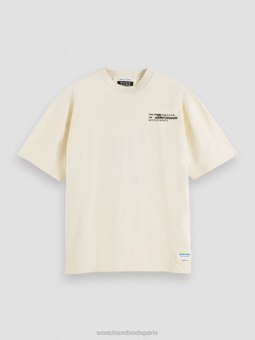 Scotch & Soda Hommes t-shirt en jersey à broderies artistiques blanc cassé vêtements 4HB4351