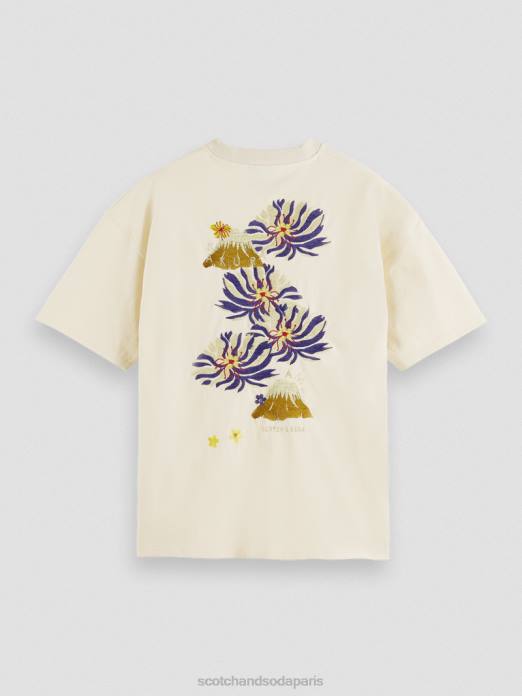 Scotch & Soda Hommes t-shirt en jersey à broderies artistiques blanc cassé vêtements 4HB4351