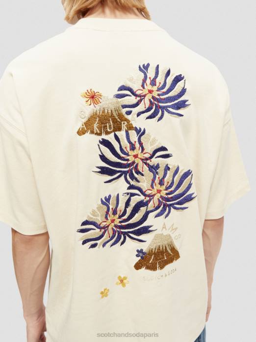 Scotch & Soda Hommes t-shirt en jersey à broderies artistiques blanc cassé vêtements 4HB4351