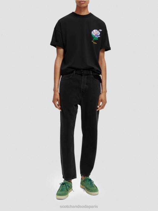 Scotch & Soda Hommes t-shirt en jersey à broderies artistiques noir vêtements 4HB4350