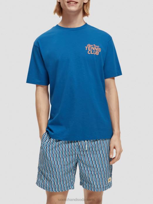 Scotch & Soda Hommes t-shirt graphique coupe décontractée Bleu Riviera vêtements 4HB4456