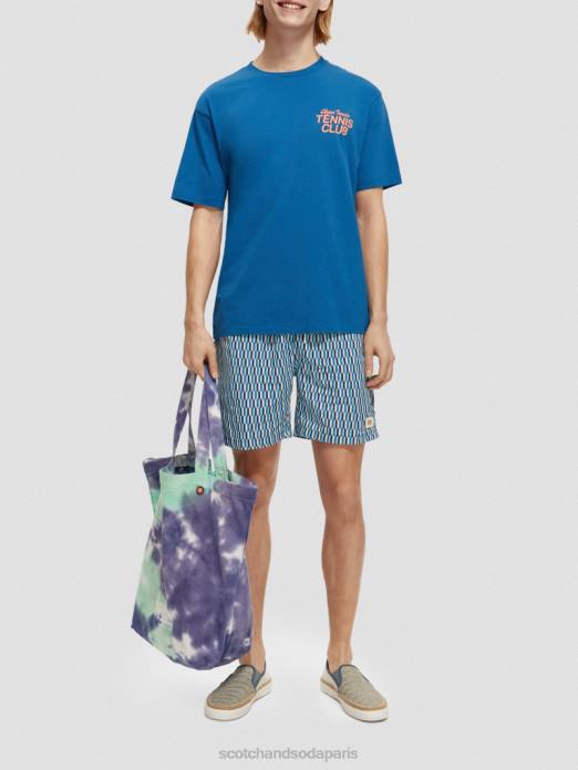 Scotch & Soda Hommes t-shirt graphique coupe décontractée Bleu Riviera vêtements 4HB4456