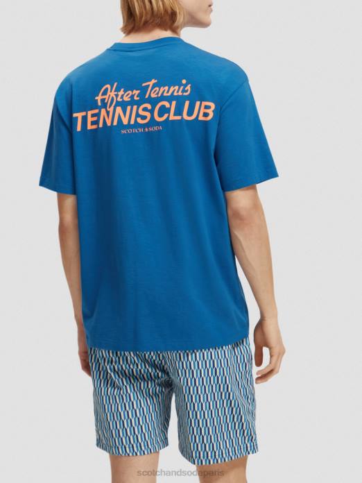 Scotch & Soda Hommes t-shirt graphique coupe décontractée Bleu Riviera vêtements 4HB4456
