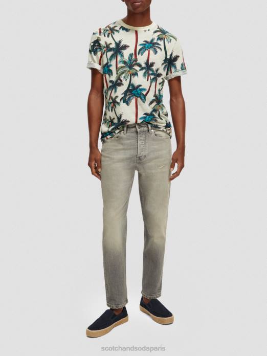 Scotch & Soda Hommes t-shirt imprimé à col rond palmiers blanc cassé aop vêtements 4HB4411