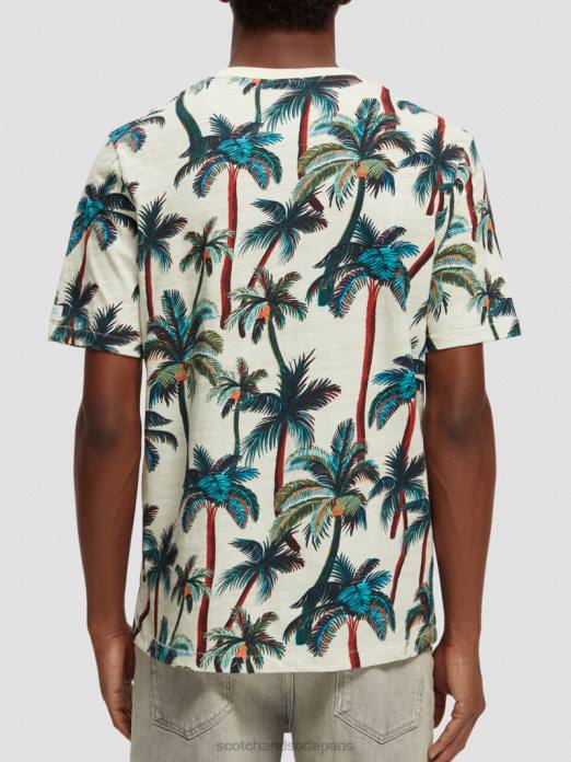 Scotch & Soda Hommes t-shirt imprimé à col rond palmiers blanc cassé aop vêtements 4HB4411