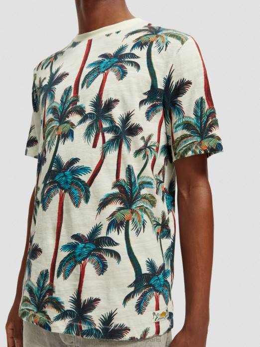 Scotch & Soda Hommes t-shirt imprimé à col rond palmiers blanc cassé aop vêtements 4HB4411