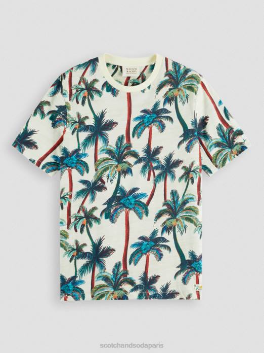 Scotch & Soda Hommes t-shirt imprimé à col rond palmiers blanc cassé aop vêtements 4HB4411