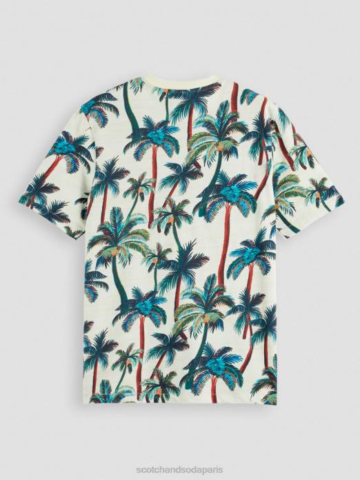 Scotch & Soda Hommes t-shirt imprimé à col rond palmiers blanc cassé aop vêtements 4HB4411
