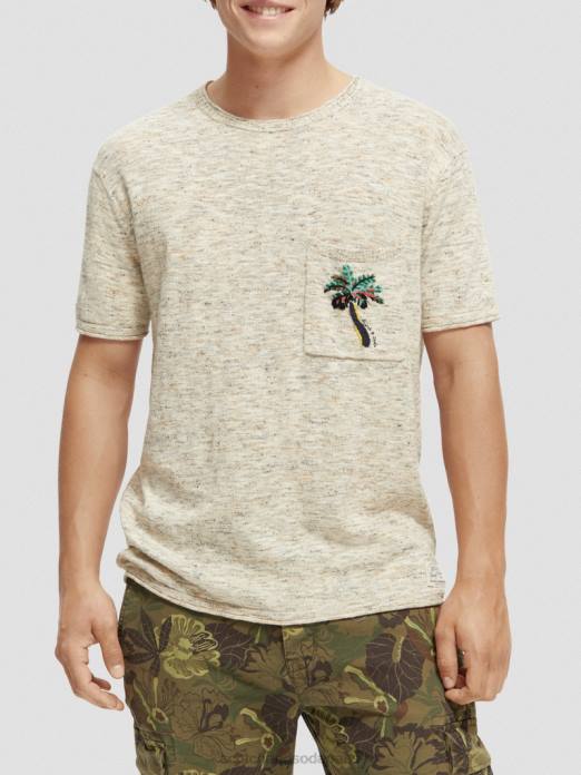 Scotch & Soda Hommes t-shirt imprimé à poches mélangées mélange de sable vêtements 4HB4414