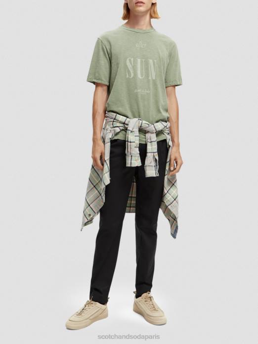 Scotch & Soda Hommes t-shirt à motif artistique en jersey biologique kaki vêtements 4HB4365