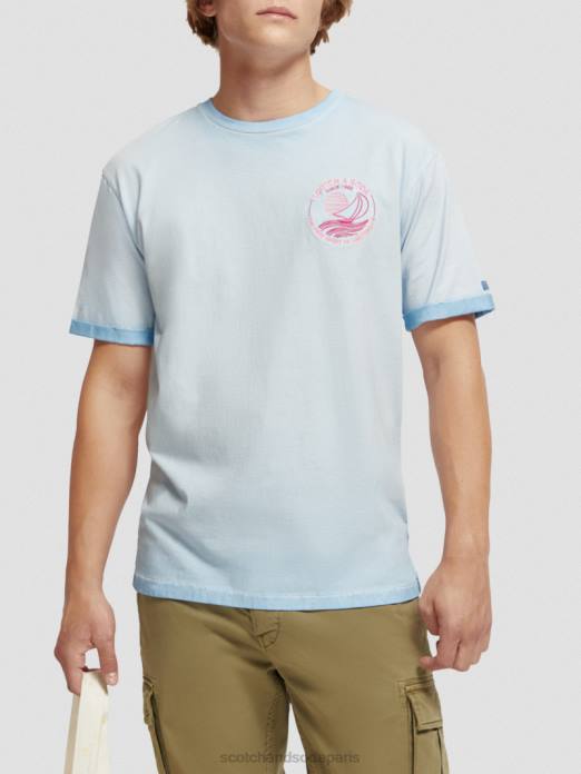 Scotch & Soda Hommes t-shirt à motif artistique teint à froid mer bleue vêtements 4HB4378