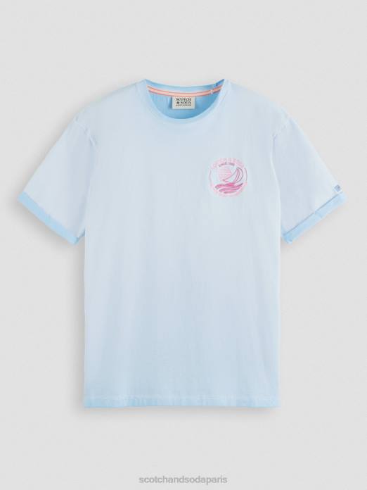 Scotch & Soda Hommes t-shirt à motif artistique teint à froid mer bleue vêtements 4HB4378