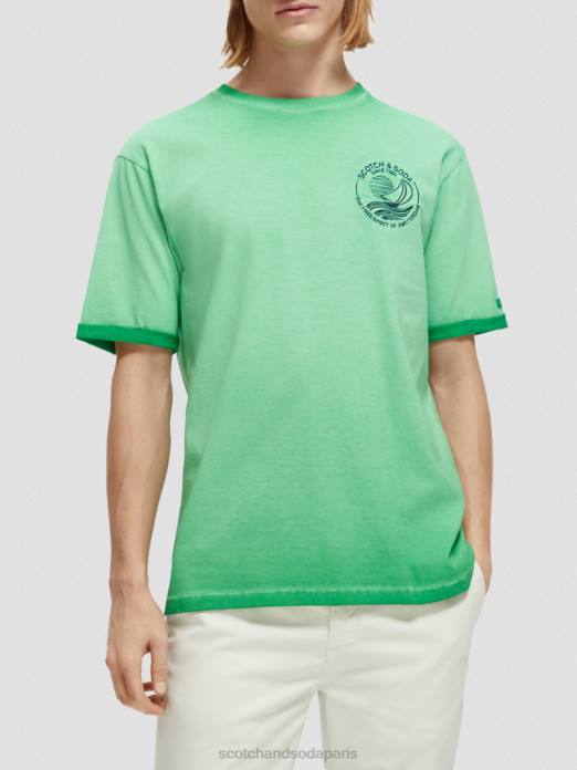Scotch & Soda Hommes t-shirt à motif artistique teint à froid vert amazonien vêtements 4HB4376