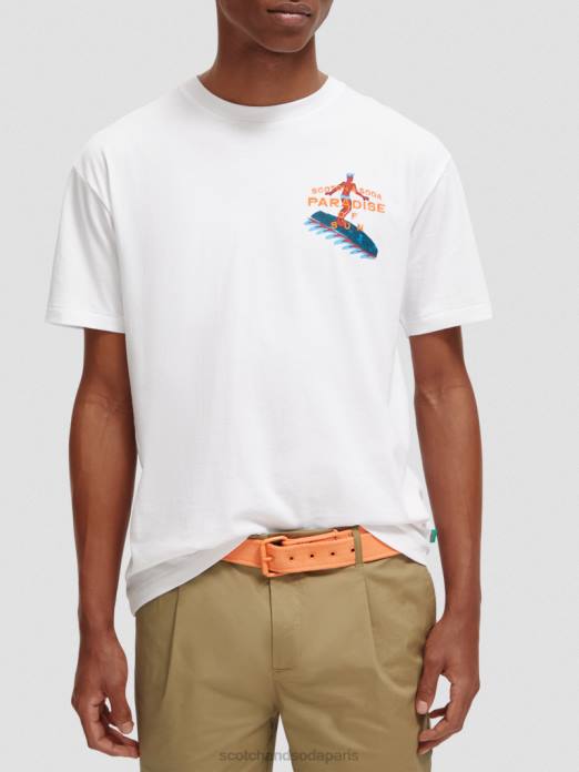 Scotch & Soda Hommes t-shirt à motif brodé blanc vêtements 4HB4394