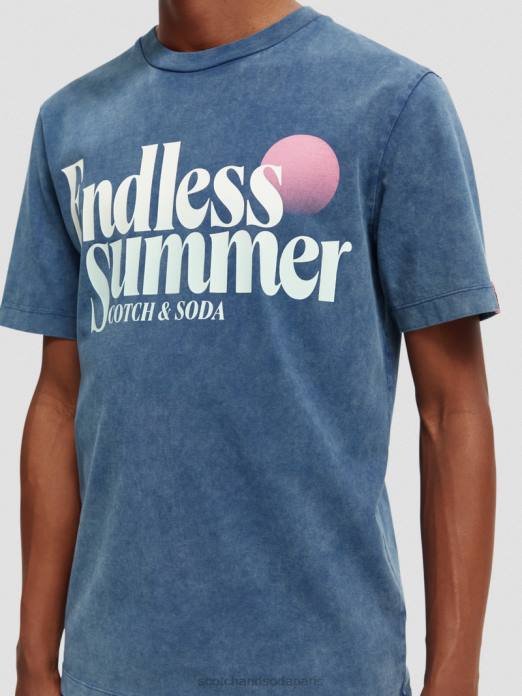 Scotch & Soda Hommes t-shirt à motif imprimé coupe classique teint en pièce Marin vêtements 4HB4354