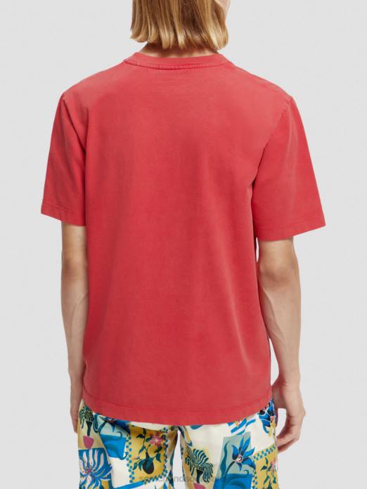 Scotch & Soda Hommes t-shirt à motif imprimé coupe classique teint en pièce tulipe rouge vêtements 4HB4357