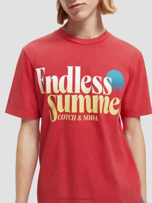 Scotch & Soda Hommes t-shirt à motif imprimé coupe classique teint en pièce tulipe rouge vêtements 4HB4357