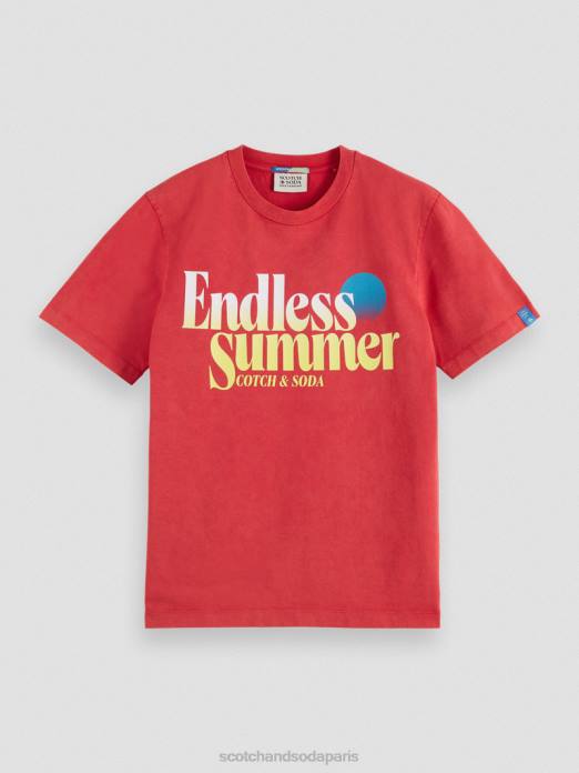 Scotch & Soda Hommes t-shirt à motif imprimé coupe classique teint en pièce tulipe rouge vêtements 4HB4357