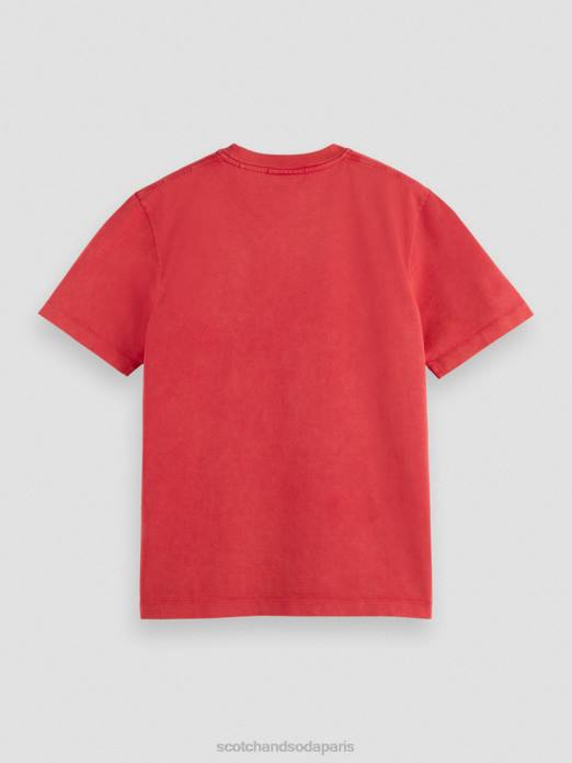 Scotch & Soda Hommes t-shirt à motif imprimé coupe classique teint en pièce tulipe rouge vêtements 4HB4357