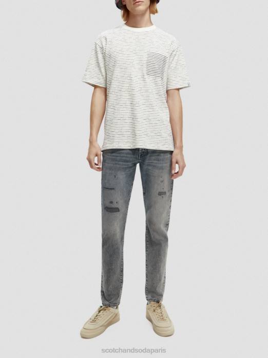 Scotch & Soda Hommes t-shirt à poche en coton biologique rayé combiner un vêtements 4HB4396