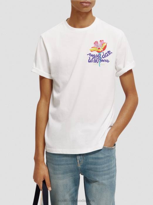 Scotch & Soda Hommes t-shirt ras du cou à motif artistique blanc vêtements 4HB4379