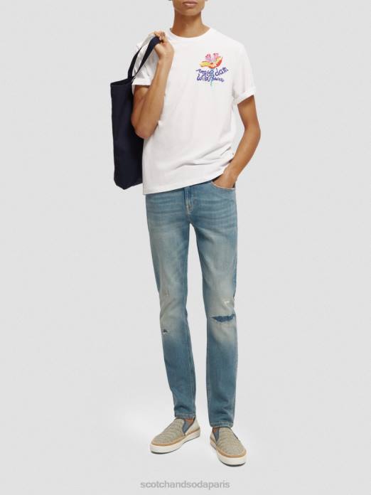 Scotch & Soda Hommes t-shirt ras du cou à motif artistique blanc vêtements 4HB4379