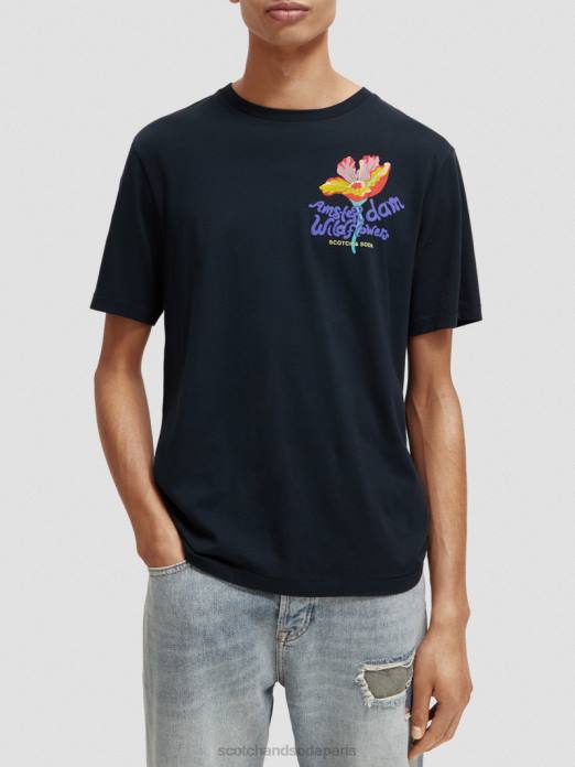Scotch & Soda Hommes t-shirt ras du cou à motif artistique noir vêtements 4HB4380