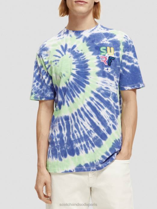 Scotch & Soda Hommes t-shirt tie-dye à broderie artistique teinture de cravate bleue vêtements 4HB4440