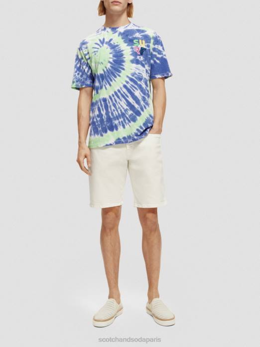 Scotch & Soda Hommes t-shirt tie-dye à broderie artistique teinture de cravate bleue vêtements 4HB4440