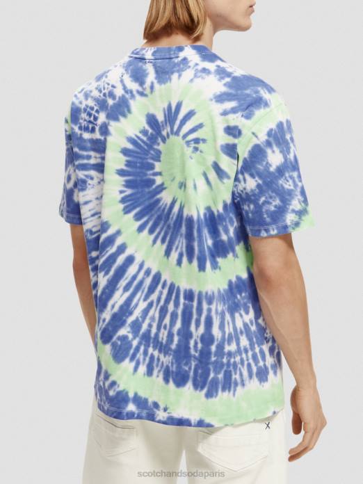 Scotch & Soda Hommes t-shirt tie-dye à broderie artistique teinture de cravate bleue vêtements 4HB4440