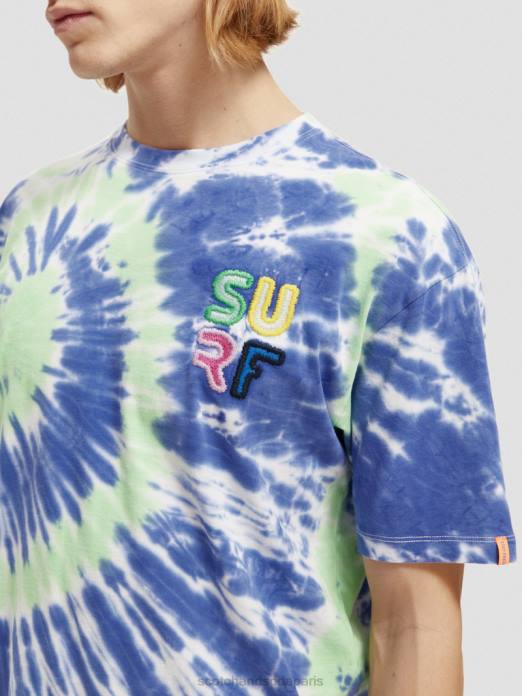 Scotch & Soda Hommes t-shirt tie-dye à broderie artistique teinture de cravate bleue vêtements 4HB4440