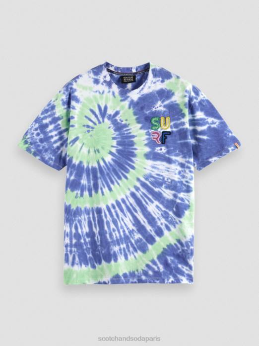 Scotch & Soda Hommes t-shirt tie-dye à broderie artistique teinture de cravate bleue vêtements 4HB4440