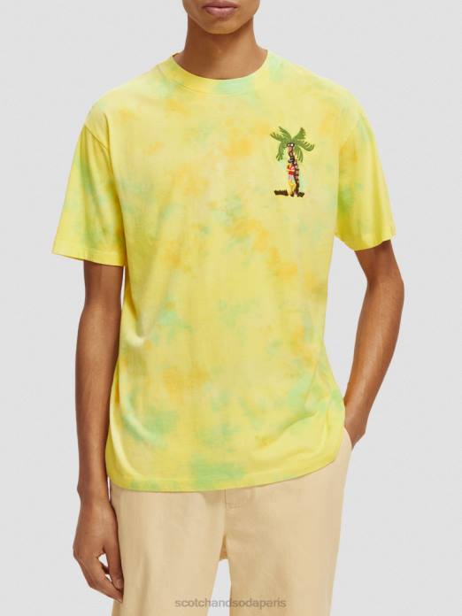 Scotch & Soda Hommes t-shirt tie-dye à broderie artistique teinture de cravate jaune vêtements 4HB4438