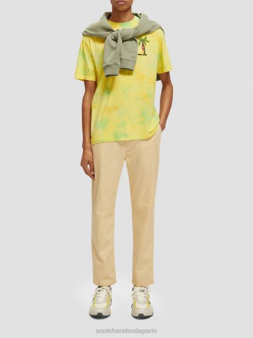 Scotch & Soda Hommes t-shirt tie-dye à broderie artistique teinture de cravate jaune vêtements 4HB4438