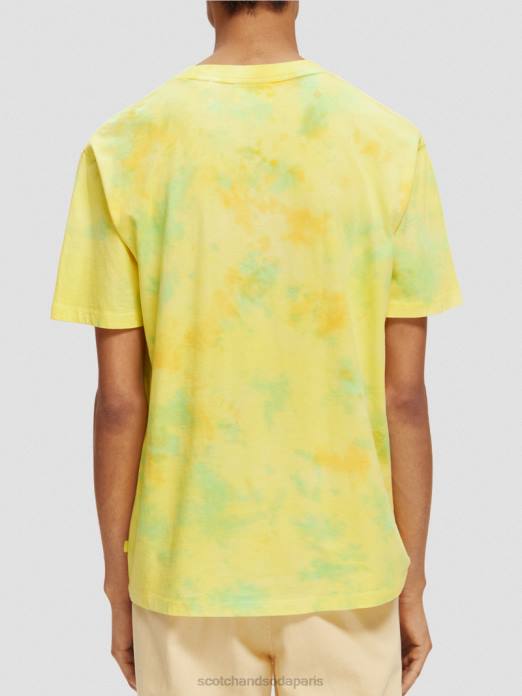 Scotch & Soda Hommes t-shirt tie-dye à broderie artistique teinture de cravate jaune vêtements 4HB4438