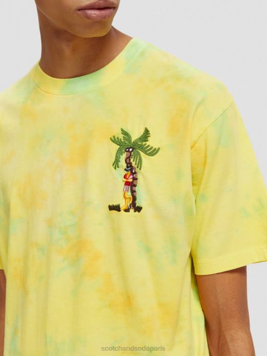 Scotch & Soda Hommes t-shirt tie-dye à broderie artistique teinture de cravate jaune vêtements 4HB4438