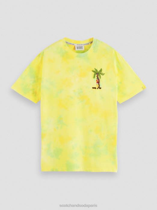 Scotch & Soda Hommes t-shirt tie-dye à broderie artistique teinture de cravate jaune vêtements 4HB4438