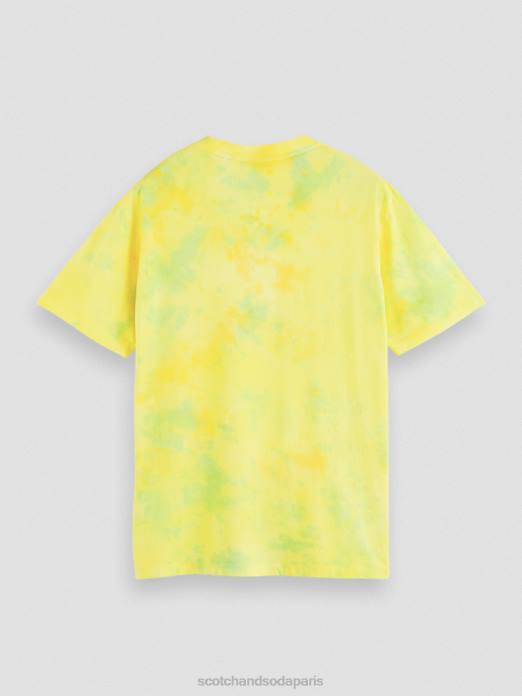 Scotch & Soda Hommes t-shirt tie-dye à broderie artistique teinture de cravate jaune vêtements 4HB4438