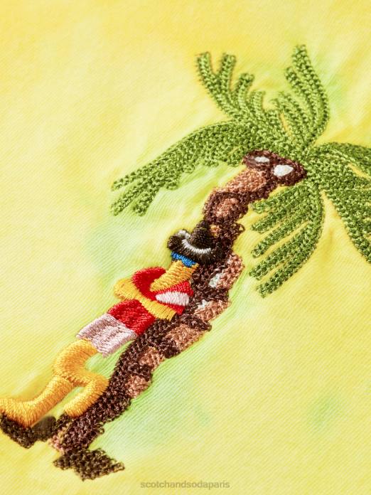 Scotch & Soda Hommes t-shirt tie-dye à broderie artistique teinture de cravate jaune vêtements 4HB4438