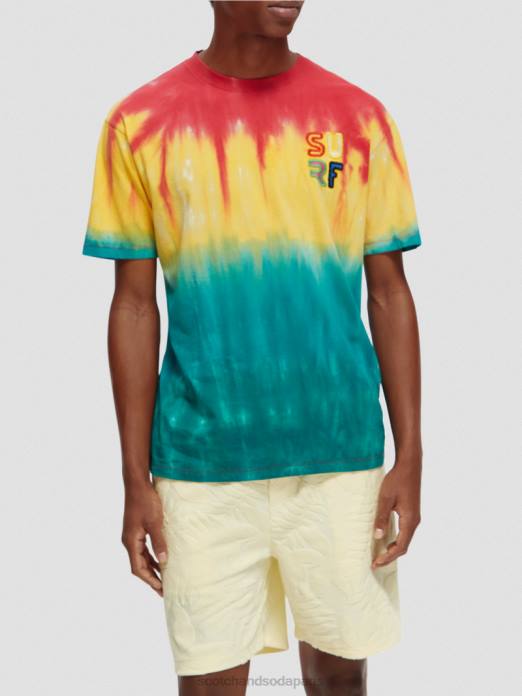 Scotch & Soda Hommes t-shirt tie-dye à broderie artistique teinture à nouer multicolore vêtements 4HB4441