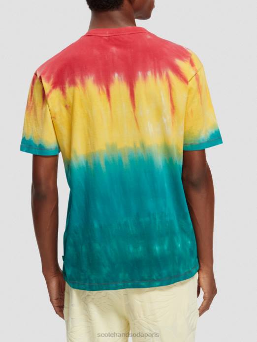 Scotch & Soda Hommes t-shirt tie-dye à broderie artistique teinture à nouer multicolore vêtements 4HB4441