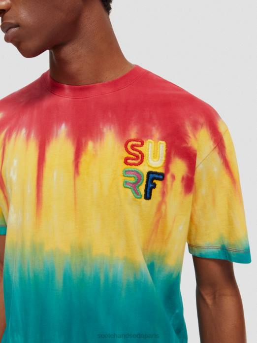Scotch & Soda Hommes t-shirt tie-dye à broderie artistique teinture à nouer multicolore vêtements 4HB4441