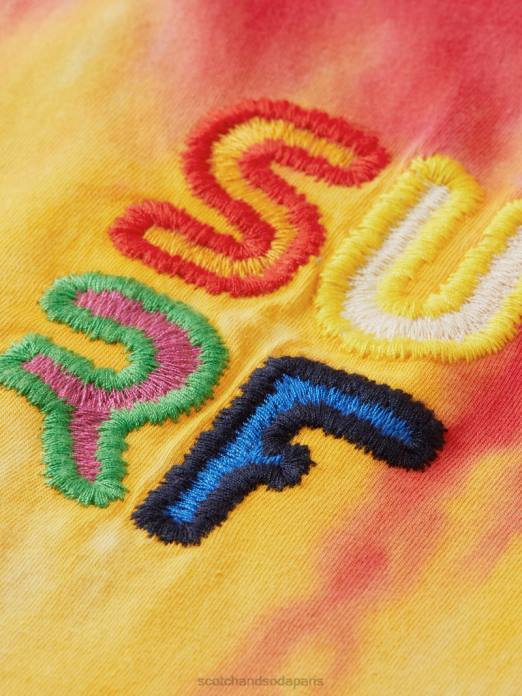 Scotch & Soda Hommes t-shirt tie-dye à broderie artistique teinture à nouer multicolore vêtements 4HB4441