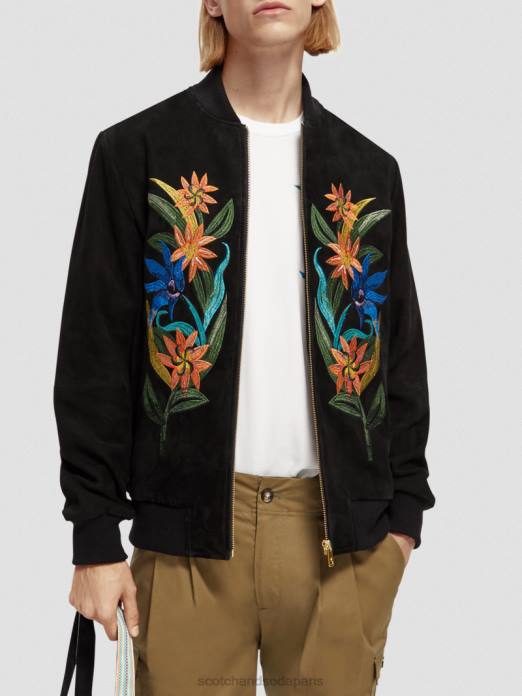 Scotch & Soda Hommes blouson aviateur en daim à broderies noir vêtements 4HB4563