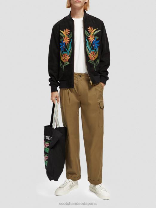 Scotch & Soda Hommes blouson aviateur en daim à broderies noir vêtements 4HB4563