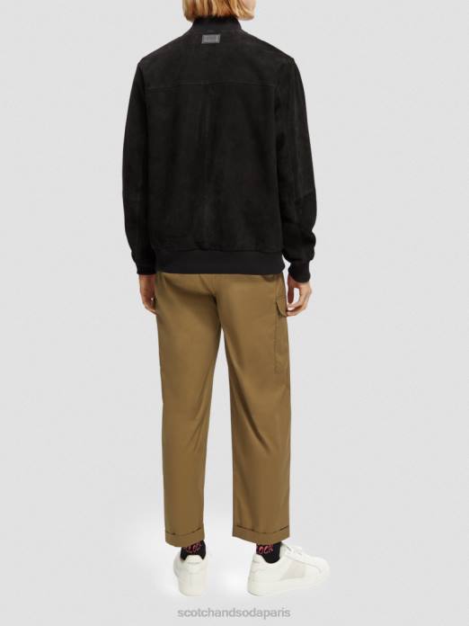 Scotch & Soda Hommes blouson aviateur en daim à broderies noir vêtements 4HB4563