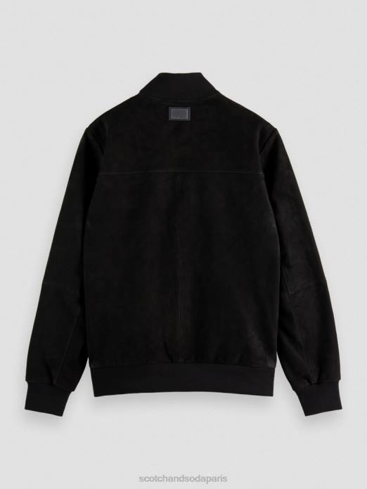 Scotch & Soda Hommes blouson aviateur en daim à broderies noir vêtements 4HB4563
