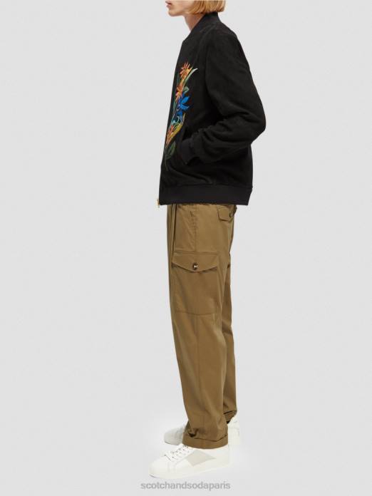 Scotch & Soda Hommes blouson aviateur en daim à broderies noir vêtements 4HB4563