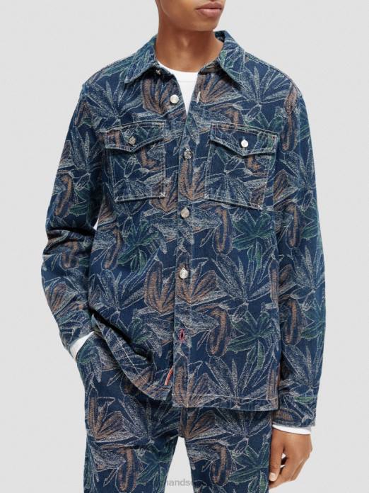 Scotch & Soda Hommes surchemise en jean à fleurs jacquard jacquard indigo vêtements 4HB4572