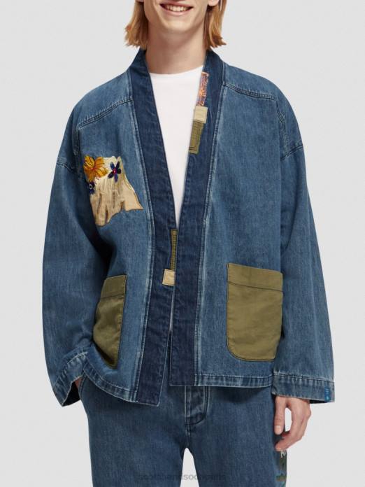 Scotch & Soda Hommes veste kimono en jean à broderies indigo lavé vêtements 4HB4558